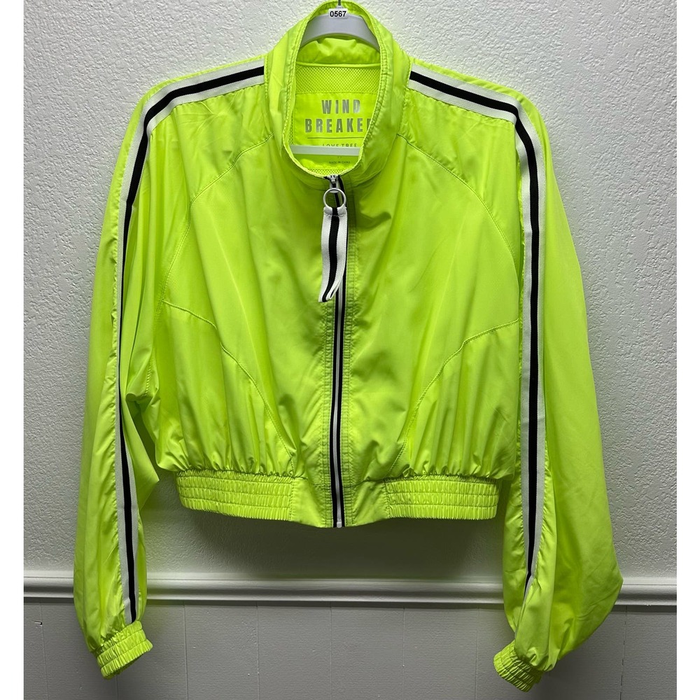 New! Love Tree Women’s Sz M Green Long Sleeve Cropped Zip Up Windbreaker, V567 - Picture 3 of 16